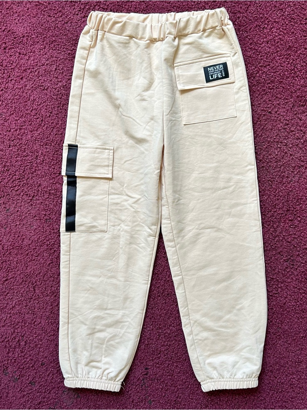 Kids Cream Cargo Joggers with Black Accent